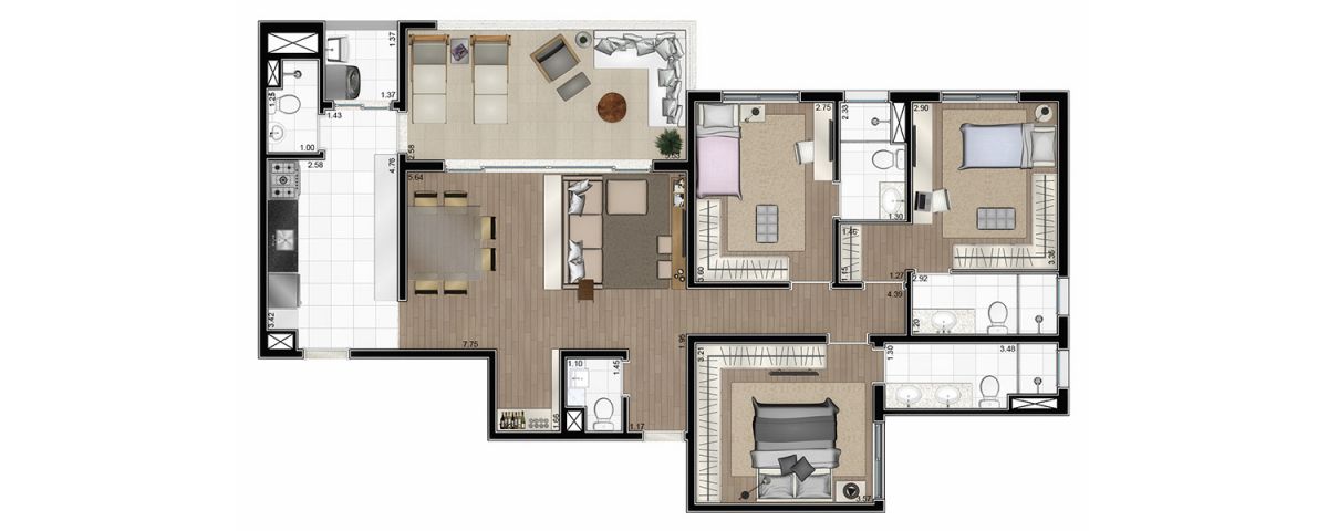 Planta tipo 122 m²- Padrão