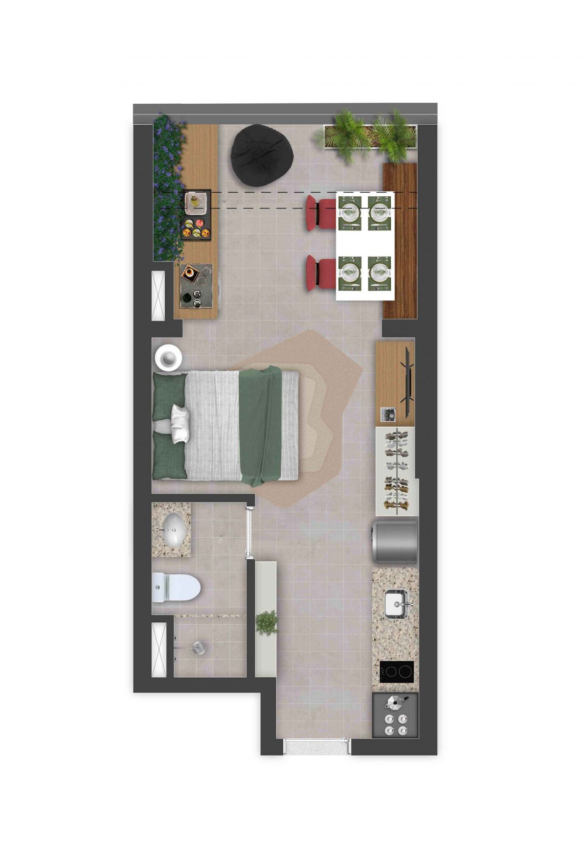 Ilustração Artística da Planta Studio Tipo Garden I