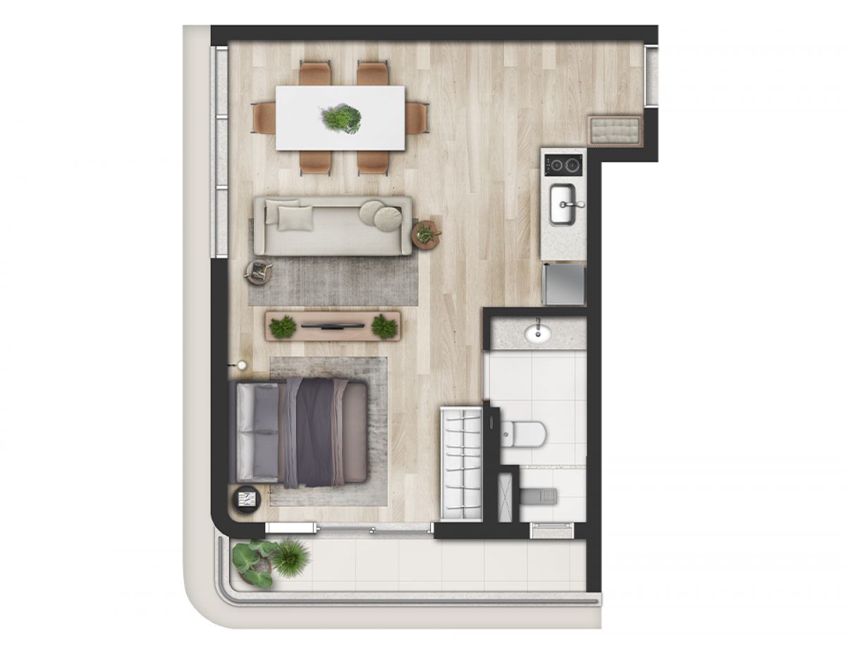 Apto 1 Dorm de 44m²