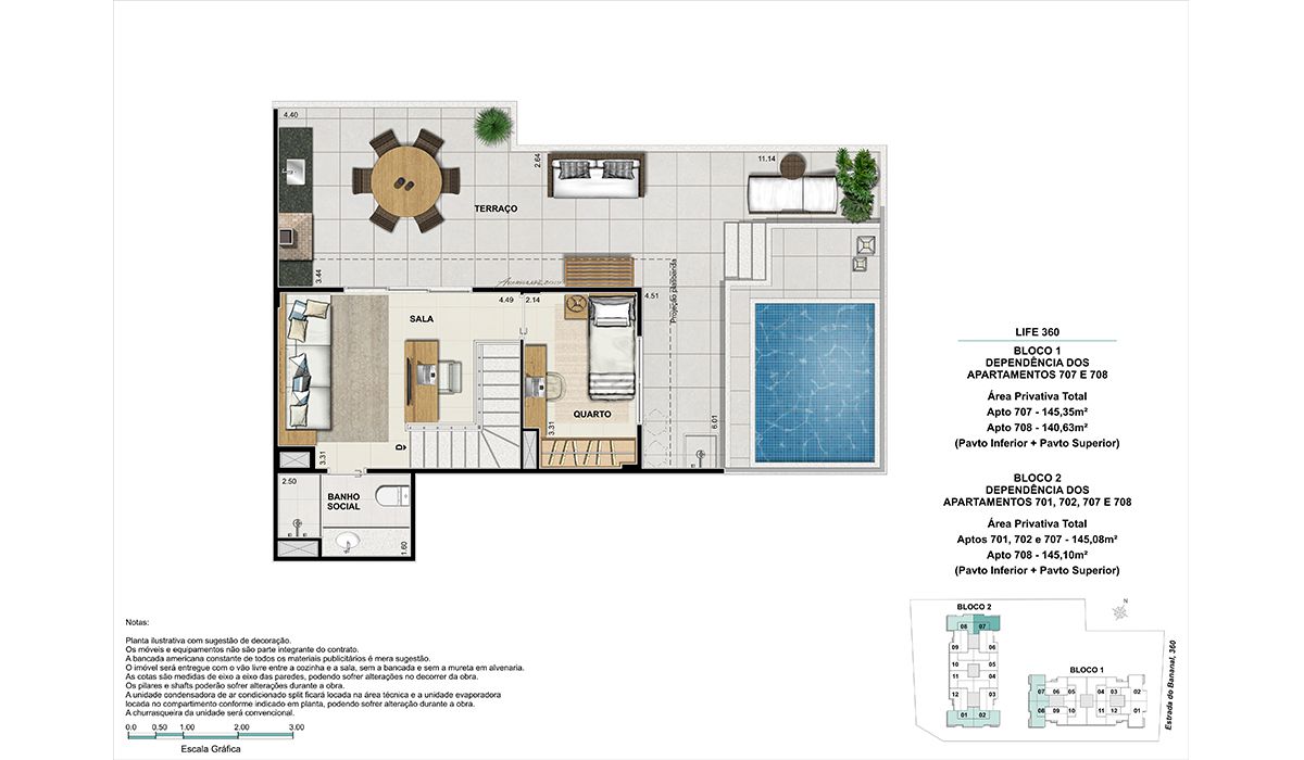 Cobertura (colunas 7 e 8)-  BLOCO 1 – (colunas 1, 2, 7, 8) BLOCO 2 – pavimento superior