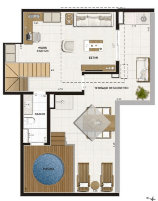 PLANTA DEPENDÊNCIA – 148,46 m2 - Suíte Master + 1 Quarto