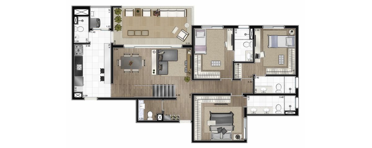 Planta tipo cobertura 224m² - Pav Inferior - Padrão